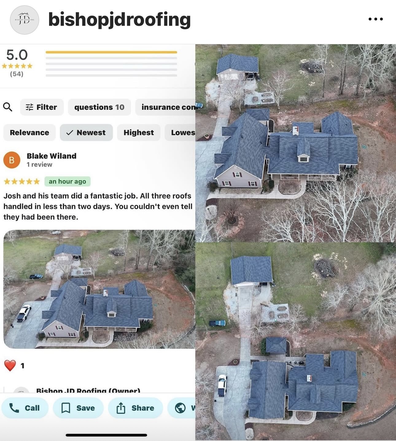 Roof installation with new shingles