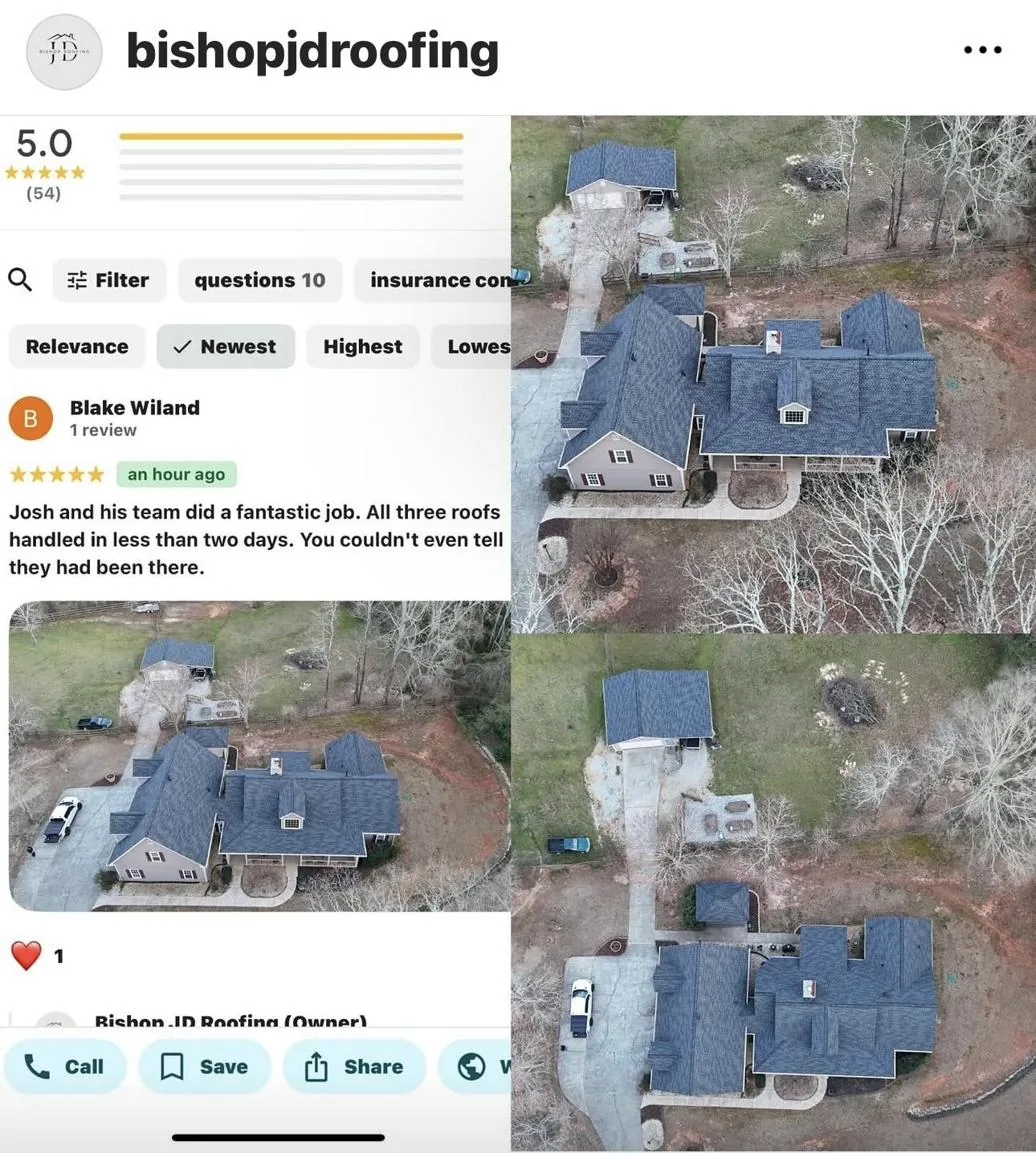 Roof installation with new shingles