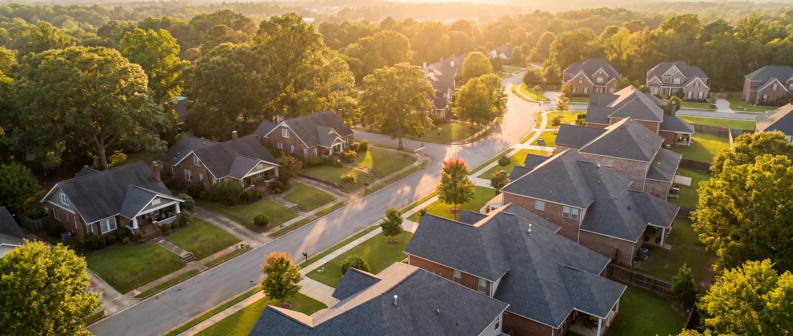 Aerial view of an Athens, Georgia neighborhood near the University of Georgia