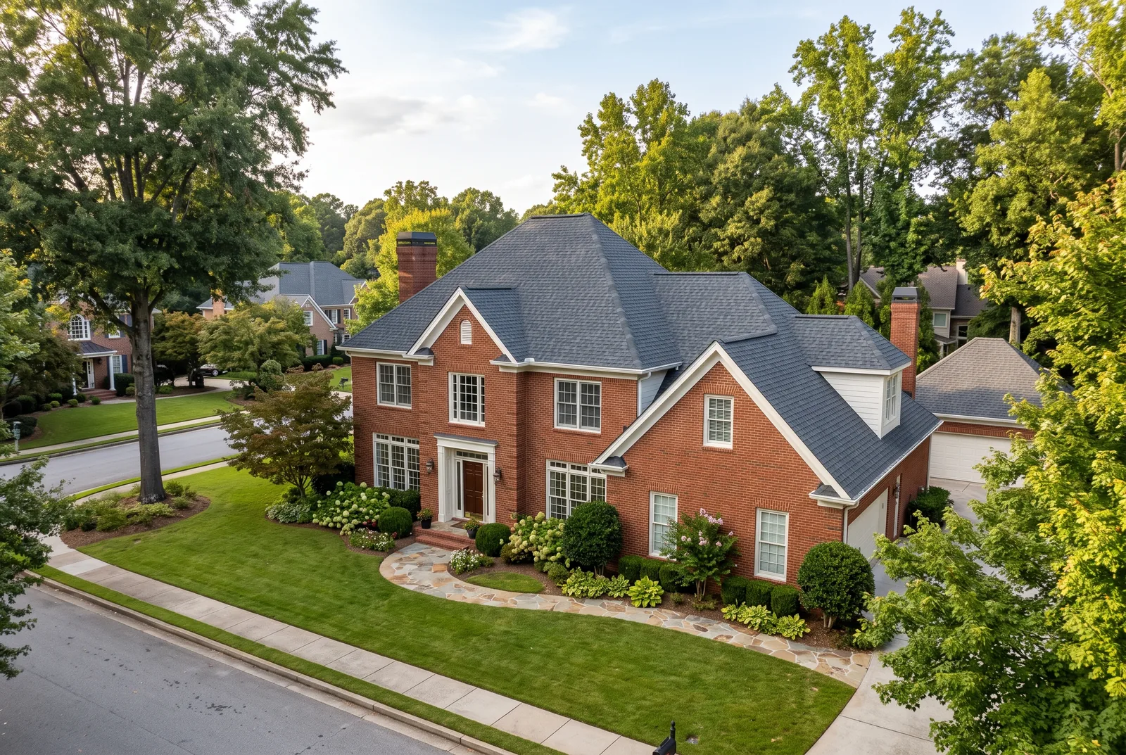Architectural asphalt shingle roofing on a northern Atlanta metro home in North Georgia