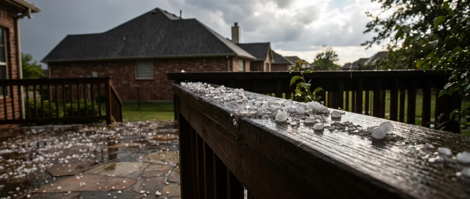 Hailstones on a backyard deck after a Georgia hailstorm