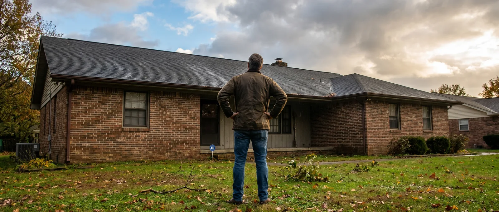 Homeowner checking their roof from the yard after a storm