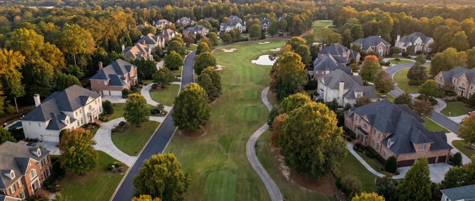 Aerial view of a Johns Creek, Georgia country club neighborhood