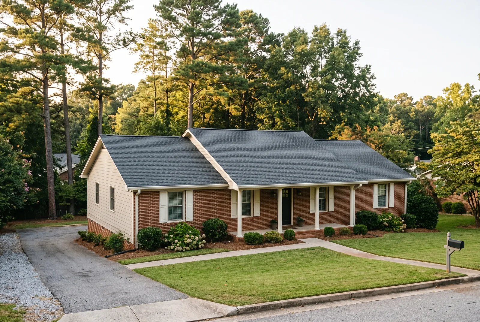 Architectural asphalt shingle roofing on an Oakwood home in North Georgia
