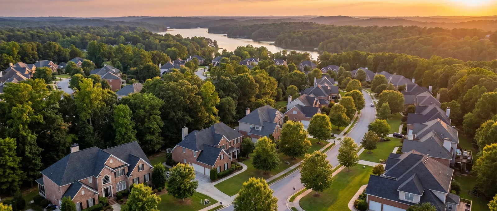 Aerial view of a Sugar Hill, Georgia suburban neighborhood
